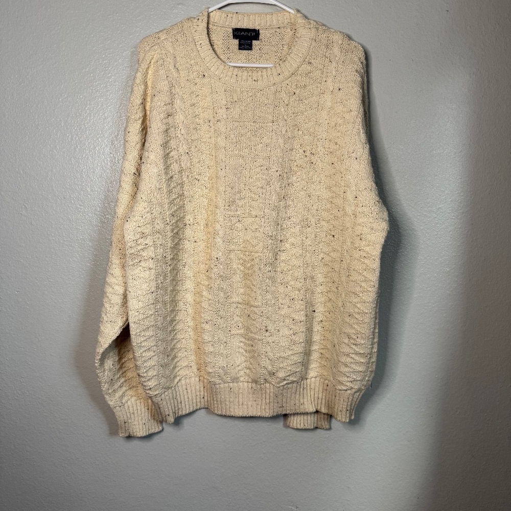 Vintage Gant Cream and Brown Speckle Crewneck Mens Sweater